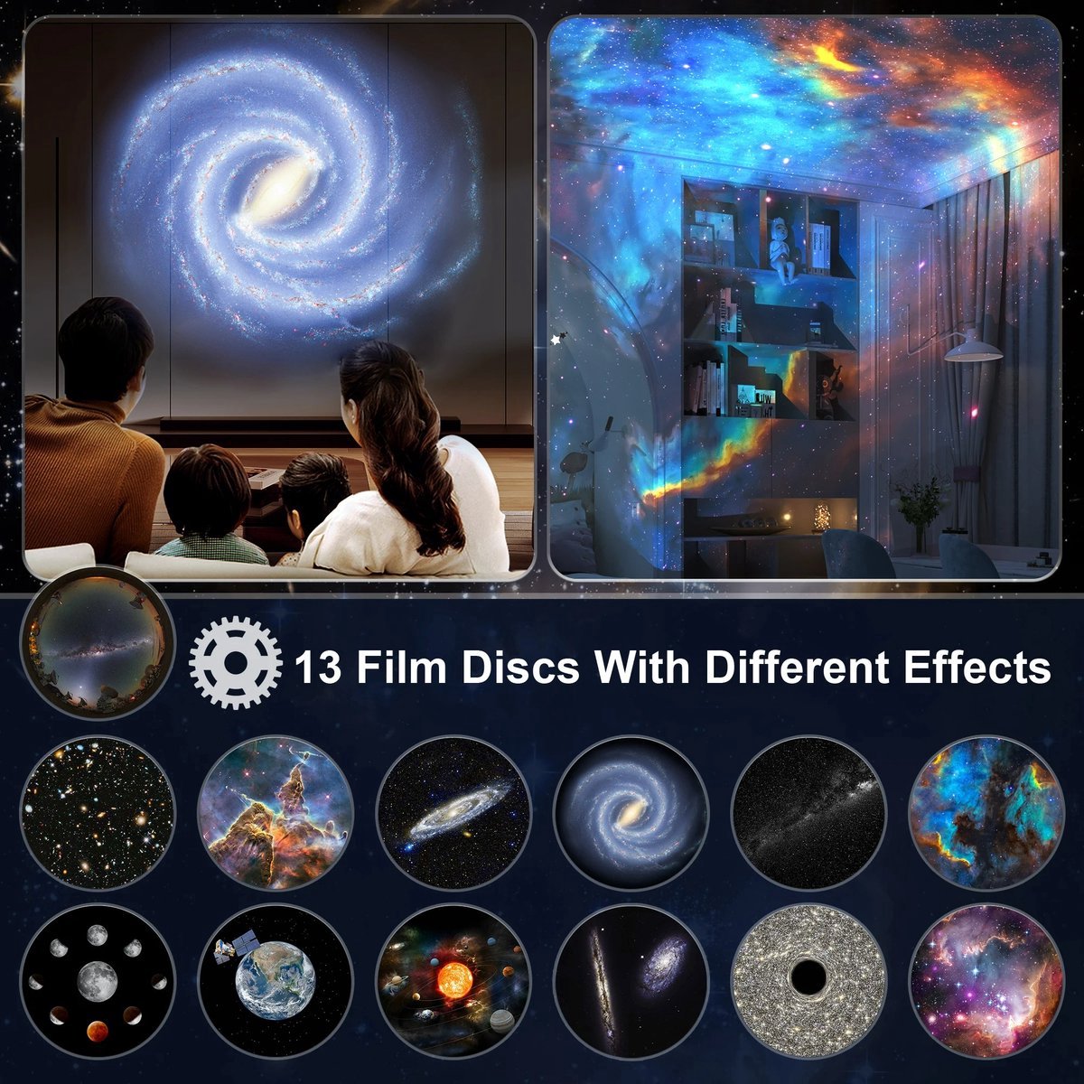 360° Nachtlamp Projector Hemel Ster met Zonnestelsel Maan Nevel Melkwegstelsel Kosmonaut Projector voor Kinderen Volwassenen-sfeerlamp- sfeerlamp slaapkamer-Sterren Projector - Galaxy Projector - Sterrenhemel - sterrenhemel projector - Wit/Zwart – foto 2