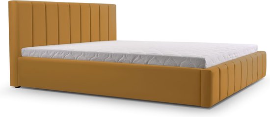 InspireME - Bed 01 - Gestoffeerd bed met Fluweel Beklede Tweepersoonsbed - 140x200 cm - Elegant en Comfortabel - Donker geel (TRINITY 26)
