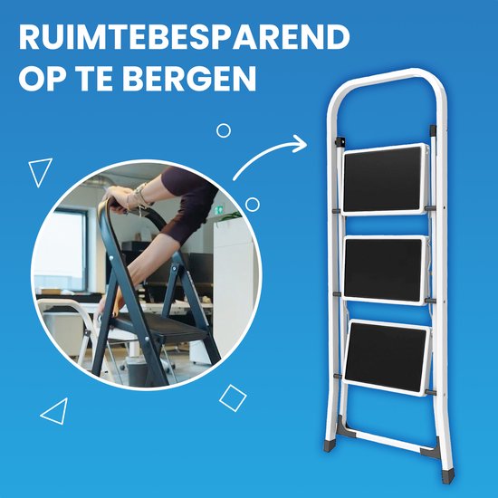 IVOL Huishoudtrap 4 treden - Keukentrap Inklapbaar - Wit - Antislip - Max. hoogte 93 cm