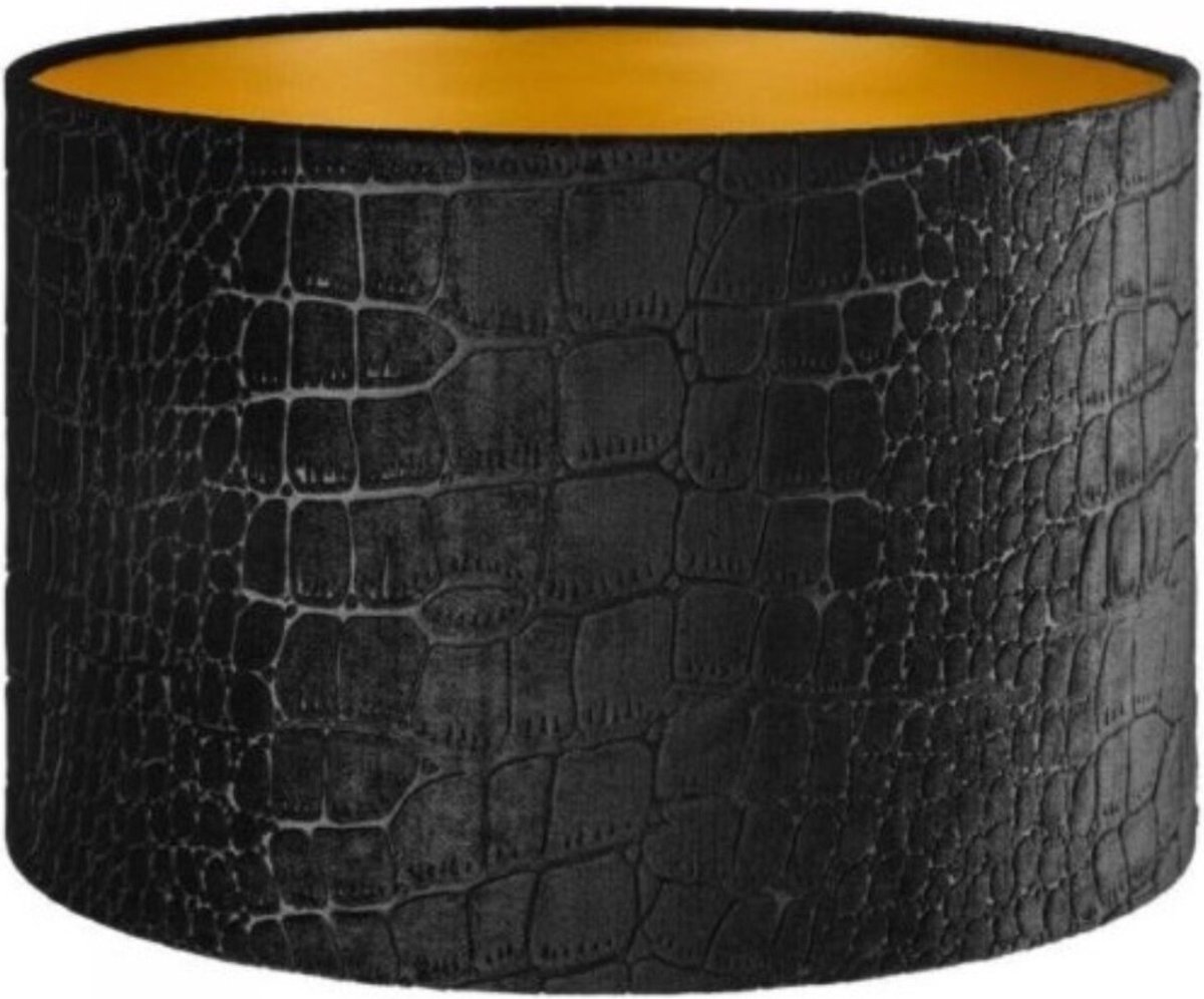 Lampenkap Cilinder Short Croco Velvet Zwart Goud Ø 20cm