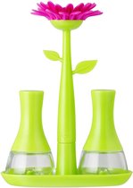 Flower Power handmatige set zout en pepervaatje, ABS, polypropyleen, groen/magenta, 14 x 7 x 19 cm