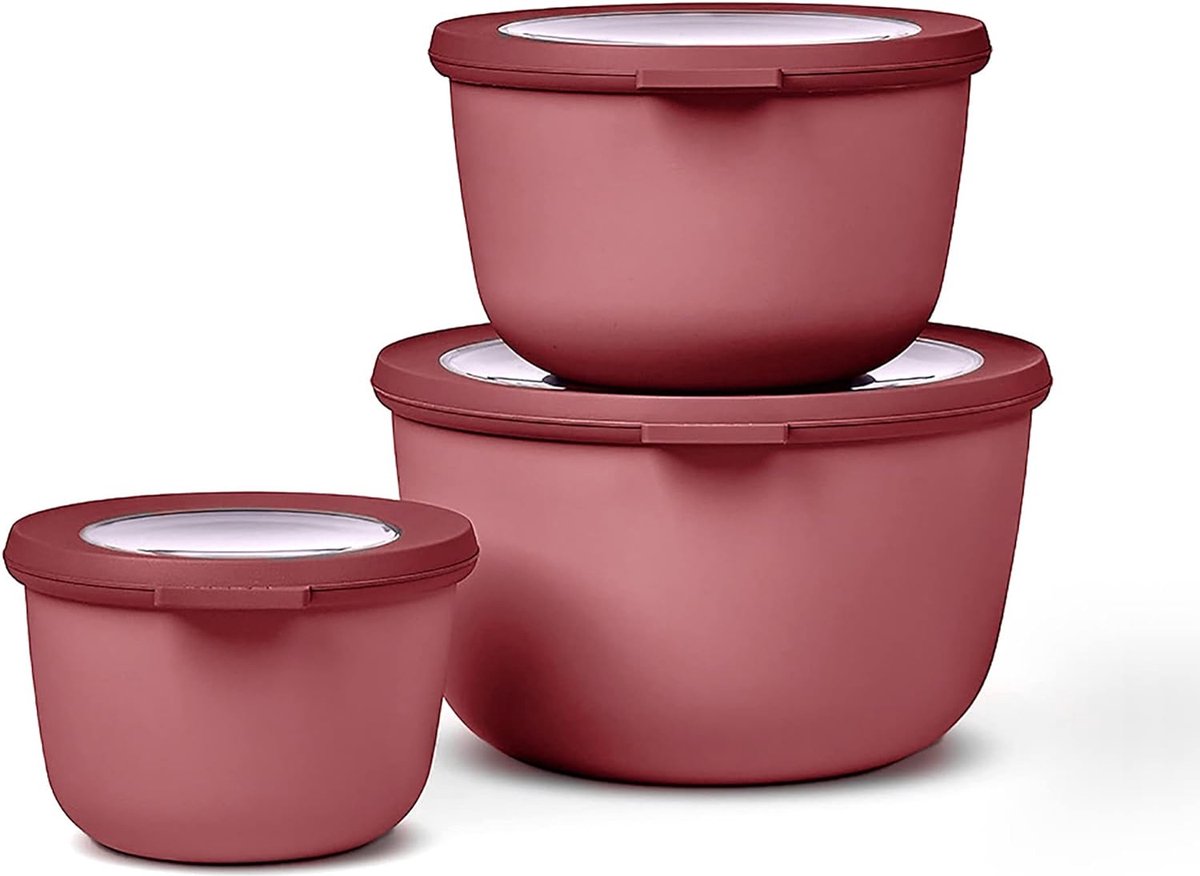 Multischaal Cirqula Round Set 3-delig - voorraaddozen met deksel - geschikt als opbergdoos, koelkast, vriezer en magnetronservies - 500 ml, 1000 ml & 2000 ml