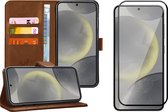 Hoesje geschikt voor Samsung Galaxy S24 - Screenprotector Volledig Dekkend Glas - Portemonnee Book Case Bruin