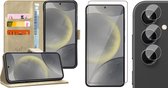Hoesje geschikt voor Samsung Galaxy S24 Plus - Screenprotector Glas & Camera - Portemonnee Book Case Goud