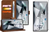 Hoesje geschikt voor Samsung Galaxy S24 Ultra - Screenprotector Volledig Dekkend Glas - Portemonnee Book Case Bruin