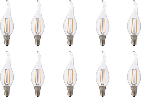 LED Lamp 10 Pack - Kaarslamp - Filament Flame - E14 Fitting - 4W - Natuurlijk Wit 4200K