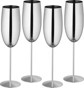 Relaxdays champagneglazen rvs - set van 4 - onbreekbaar - hebruikbare champagneflûtes - zilver