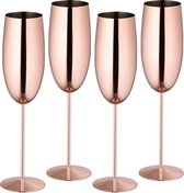Relaxdays champagneglazen rvs - set van 4 - onbreekbaar - hebruikbare champagneflûtes - Rose goud