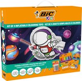 BIC Kids - Kleurset met Opblaasbare speeltjes met ruimtedesign - Set van 34 stuks - 12 Evolution kleurpotloden & 12 Kid Couleur viltstiften & 6 glitterlijm & 4 opblaasbare speeltjes