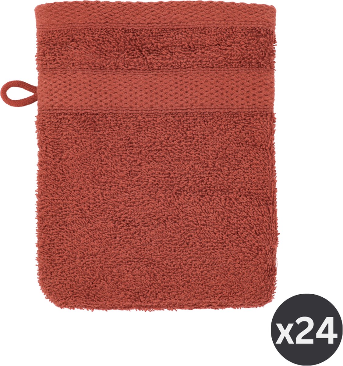 TISECO HOME STUDIO - Washand RIVA - SET/24 - 100% katoen - 450 g/m² - met ophanglus - 100% katoen - superzacht en zeer absorberend - 15x21 cm - Terra