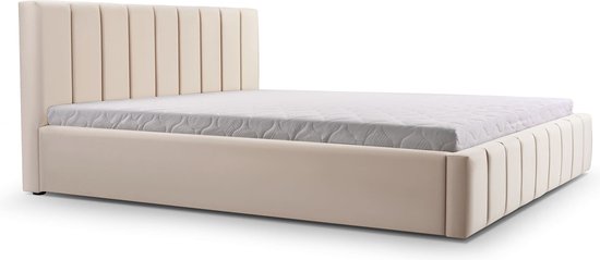 InspireME - Bed 01 - Gestoffeerd bed met Fluweel Beklede Tweepersoonsbed - 160x200 cm - Elegant en Comfortabel - Beige (TRINITY 2)