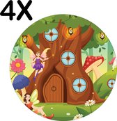 BWK Luxe Ronde Placemat - Illustratie - Tekening van Elfjes in een Sprookjes Bos - Set van 4 Placemats - 50x50 cm - 2 mm dik Vinyl - Anti Slip - Afneembaar