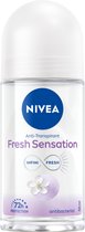 NIVEA Fresh Sensation Anti-transpirant Deodorant roller - 72 uur bescherming - Antibacterieel - Alcoholvrij - Geur van bloemen en bessen - 6 x 50 ml