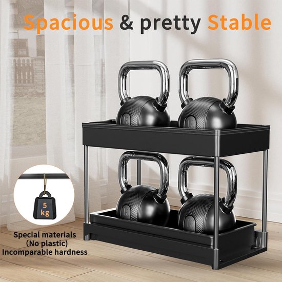 Étagère Extensible 2 Niveaux Sous évier – Métal Noir, Rangement Cuisine & Salle De Bain