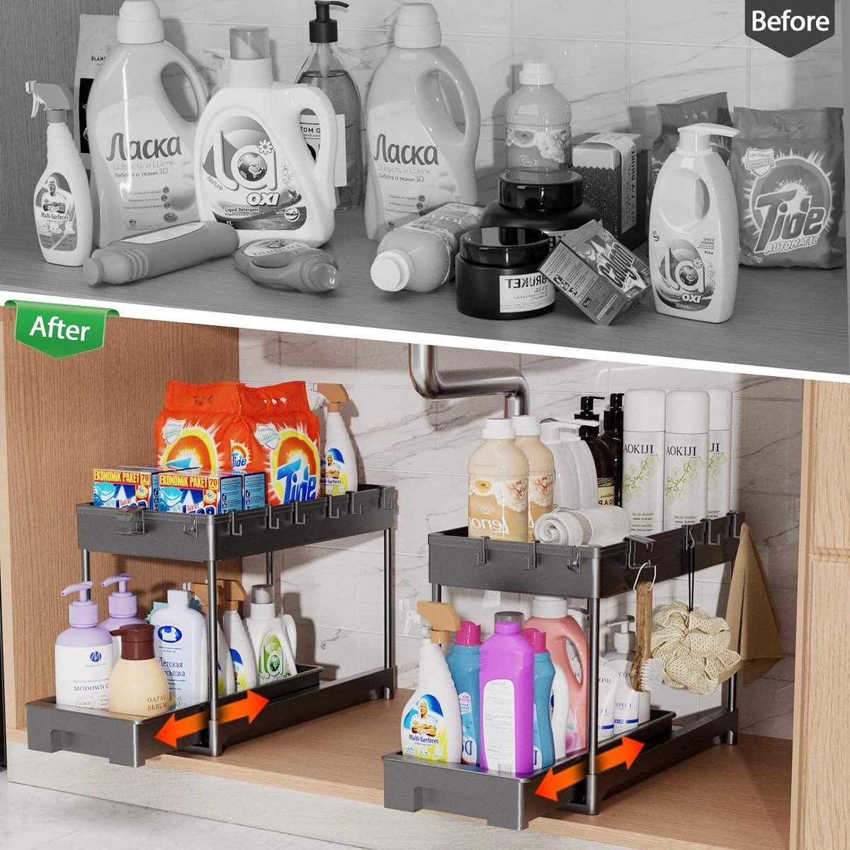 Panier De Rangement De 40 Cm Pour Tiroir, Organisateur De Rangement Sous Armoire 2 Pieces Blanc Rapanda 83199401