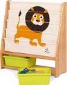 Infanton Massief Houten 2-in-1 Kinderboekenrek 4-laags 86CM + Opbergkast - Leeuw Primaire