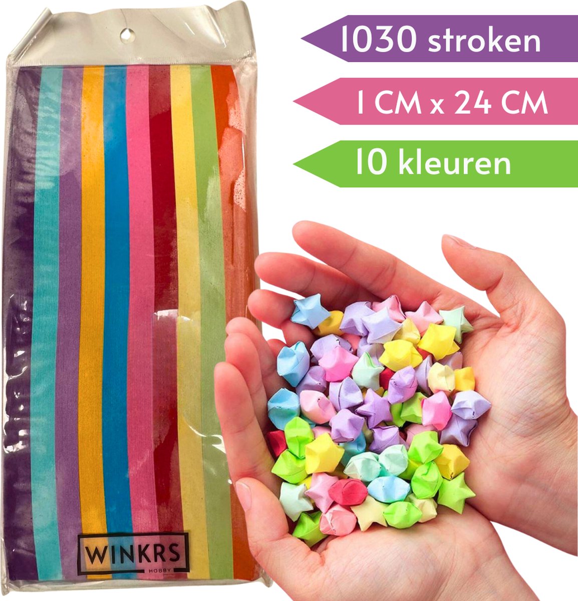 Papierstroken in 10 kleuren - 1030 stuks - 1CM x 24CM - Vlechtstroken - Origami Papier voor sterren - Lucky Stars vouwen — afbeelding 3