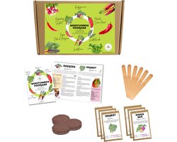 Moestuinbox Voorjaar: zaden pakket - biologische zaden - 6 zakjes bijzondere zaden om te zaaien in het voorjaar - voor moestuin of pot - met gratis magazine - Radijs mix, punt Paprika, Wilde Rucola, Regenboog Snijbiet, Rode peper en Wortelmix