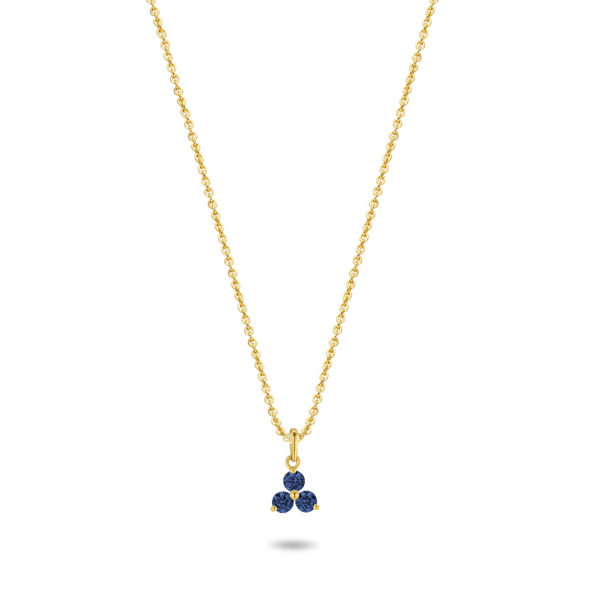New Bling 9NBG-0672 Gouden Ketting met Hanger- 3 Steentjes - 7,4mm - Zirkonia - Blauw - Ankerschakel - 39+3+3cm - 0,87 Dikte - 14 Karaat - Goud