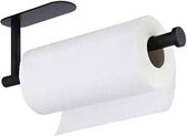 XL Keukenrolhouder Zwart RVS | Lijmen of Boren | Zelfklevende papieren handdoekhouder voor keuken en badkamer | 33,5 cm Hangende Keukenroldispenser | Wandmontage