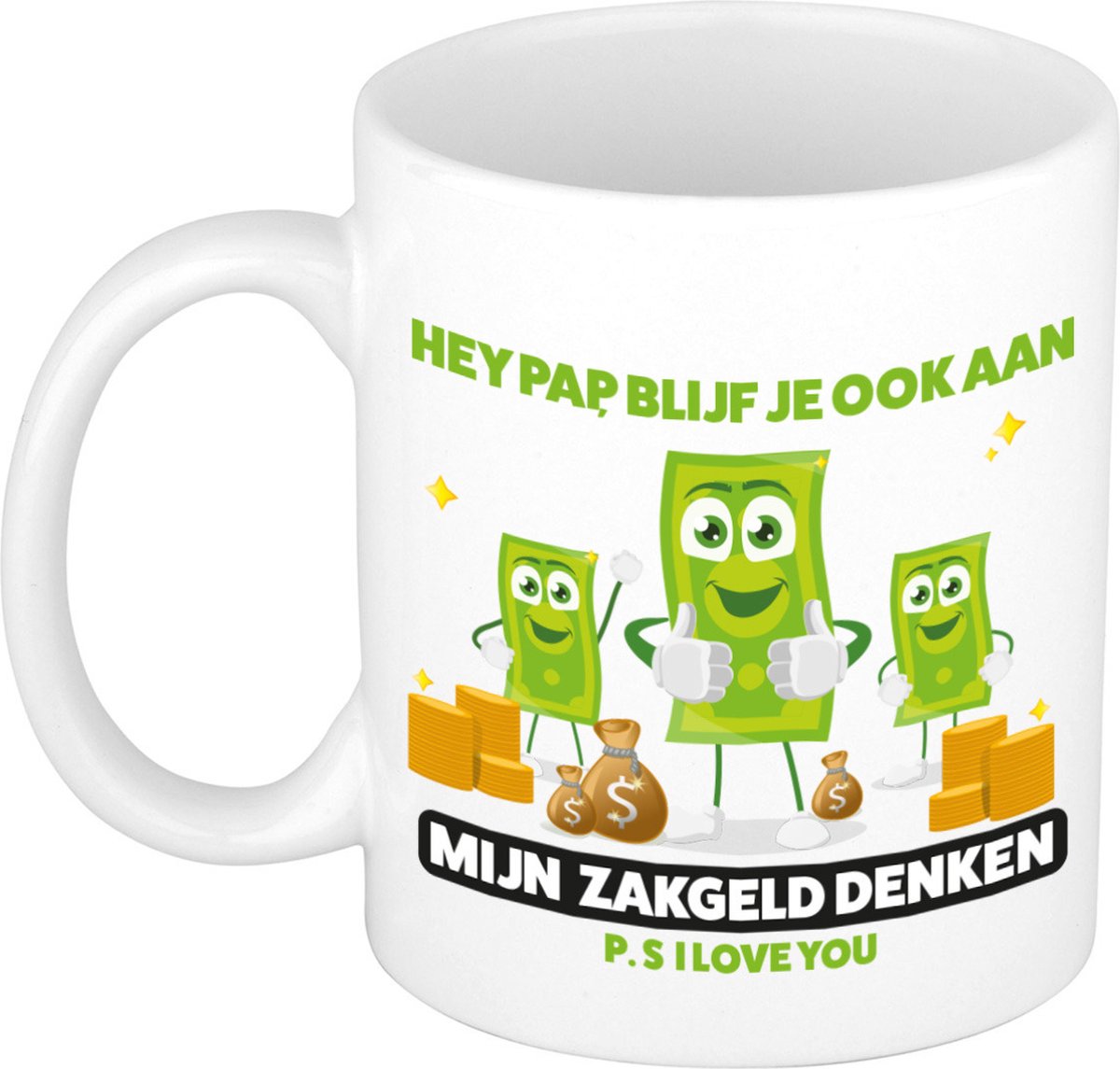 Bellatio Decorations Cadeau koffie/thee mok voor papa - wit/groen - zakgeld - Vaderdag