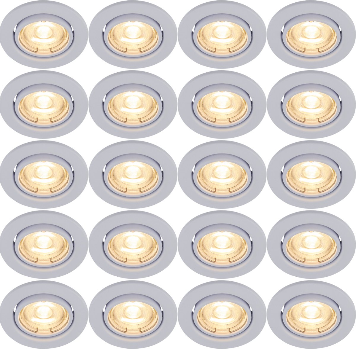 Inbouwspot wit rond kantelbaar- Met GU10 Fitting en dimbare GU10 LED lamp - 20 stuks