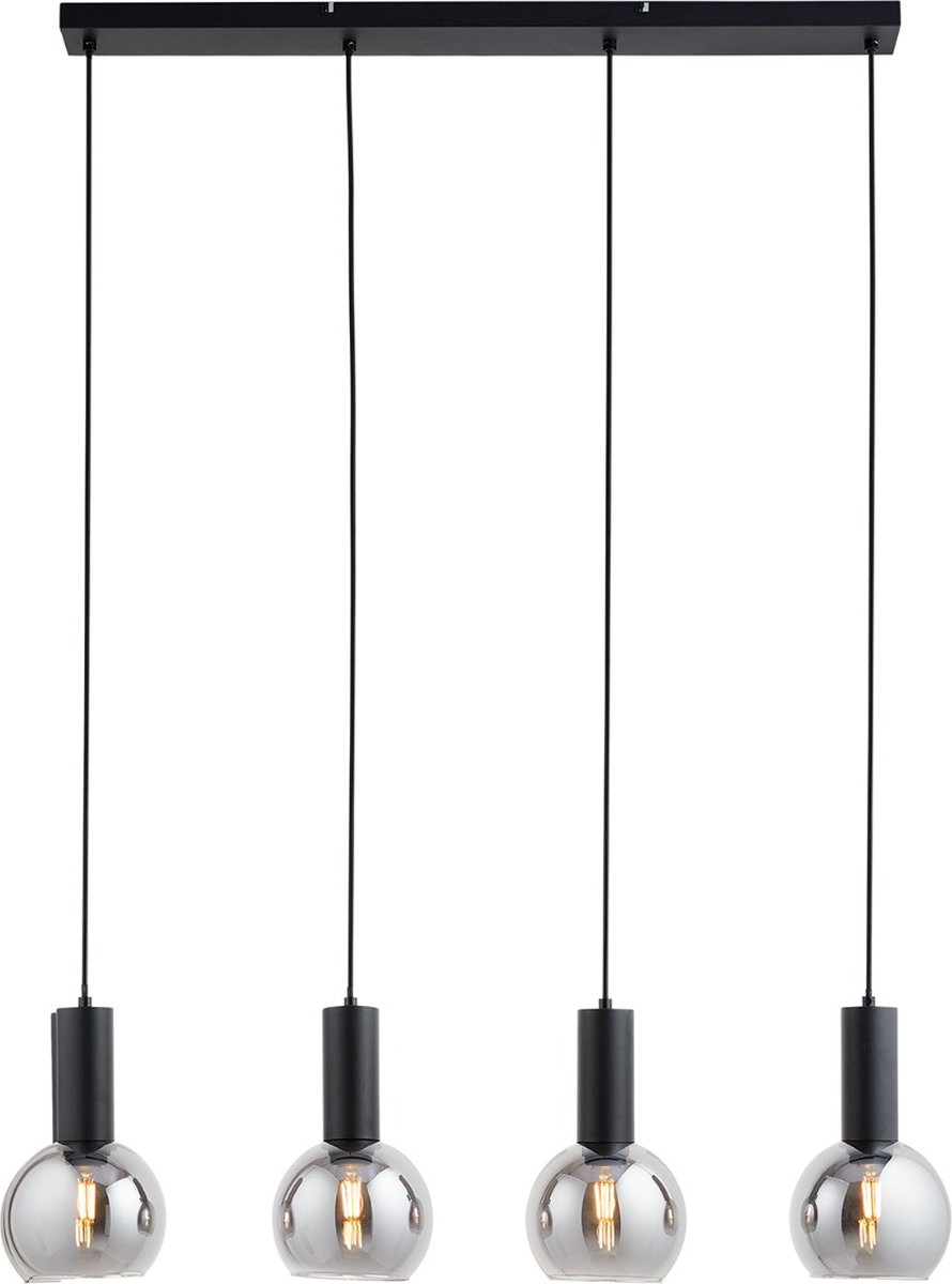 Art deco hanglamp zwart met smoke glas 4-lichts - Juna