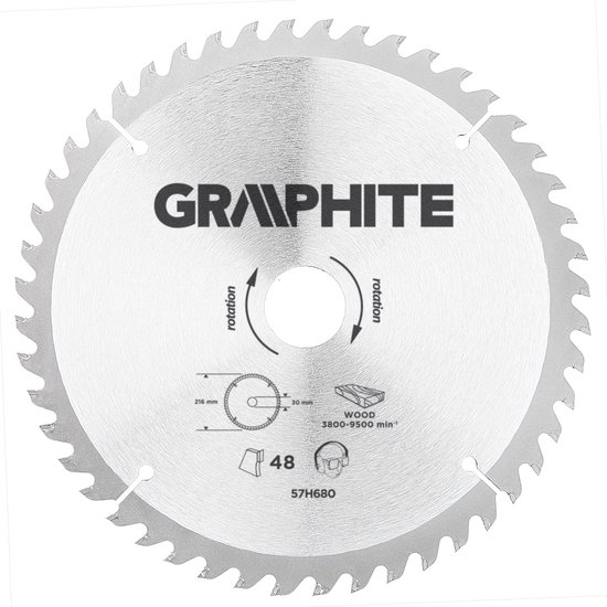 GRAPHITE Cirkelzaagblad 216 mm, 48 tands, Hout