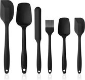 Siliconen keukenhulp, 6 stuks siliconen spatels bevatten soeplepel, bakkwast, spatel, hittebestendig en anti-aanbaklaag, roestvrij staal en naadloos eendelig design (zwart)