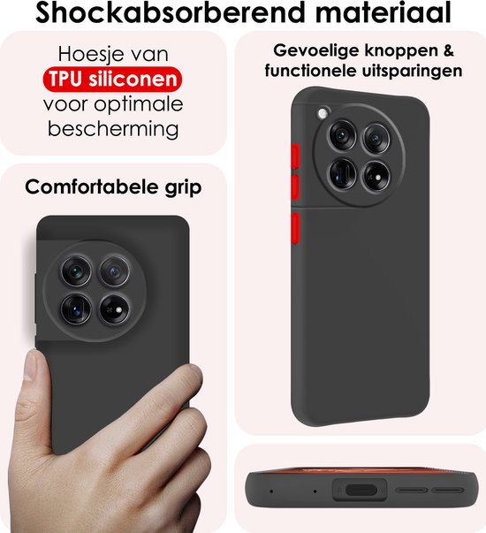 Coque Compatible avec OnePlus 12, Coque Arrière en Siliconen avec Protecteur d'écran - Zwart