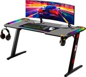 Bol.com For The Win Game Bureau - 140x60x73 cm - Gaming Desk met LED Verlichting - Incl RGB muismat XXL - Computer Tafel aanbieding