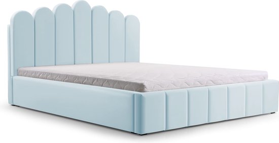 Tweepersoonsbed met fluwelen bekleding, met hoofdeinde, lattenbodem, bed voor volwassenen - BETT 03 - 180x200 - Lichtblauw (TRINITY 22)