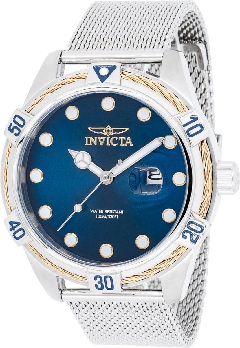 Invicta Bolt 43553 Heren Horloge - Waterdicht - Analoog - Quartz Uurwerk - Roestvrij Staal met blauwe Wijzerplaat -46mm