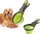 SHOP YOLO-voerbak hond met standaard-Multi-use Pet Food Scoop-3 in 1 opvouwbare-siliconen maatbeker en tas afdichtingsclip