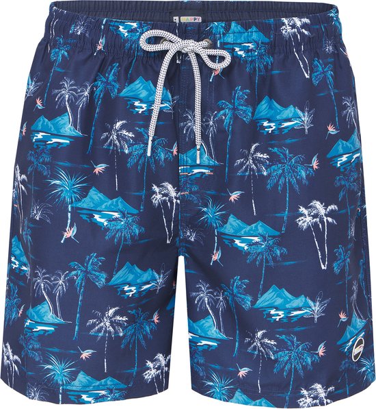 Happy Shorts Heren Zwemshort Tropisch Eiland Print Donkerblauw - Maat XXL - Zwembroek