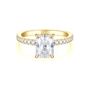 Astra - 14k Geelgouden Radiant Moissanite Ring met Pavé Zijstenen & Hidden Halo - 1.8 karaat.