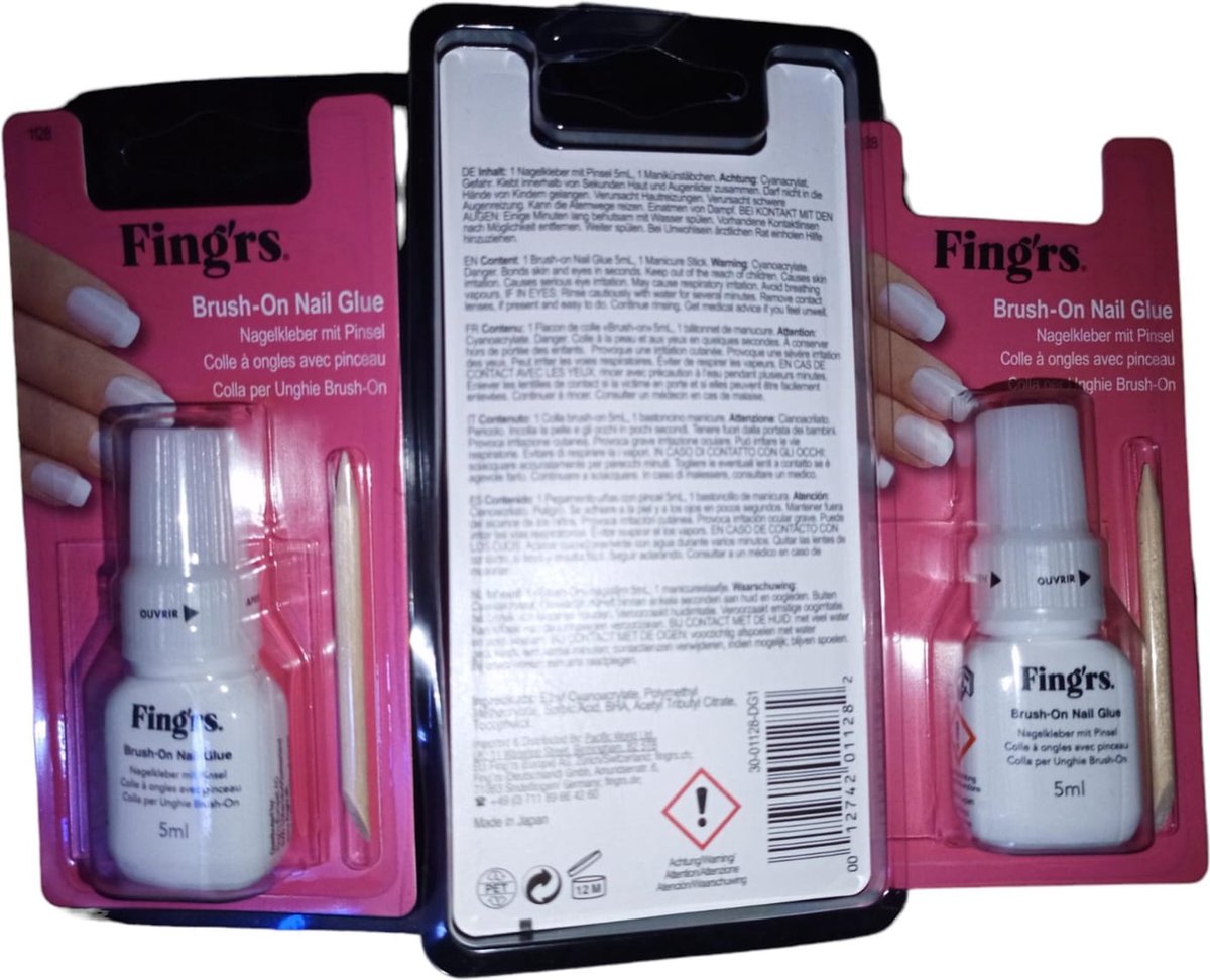 Goedkoopste 3 X Brush On Nail Glue Fing'Rs Reparatie Lijm 1128 5 ml Nagellijm voor Nepnagels of versterking van gescheurde nagel