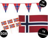 Landen versiering pakket Noorwegen- gevelvlag Noorwegen(150cmX90cm)-prikkertjes Noorwegen(50stuks)-vlaggenlijn Noorwegen(1stuks)-Europa party decoratie (Noorwegen)