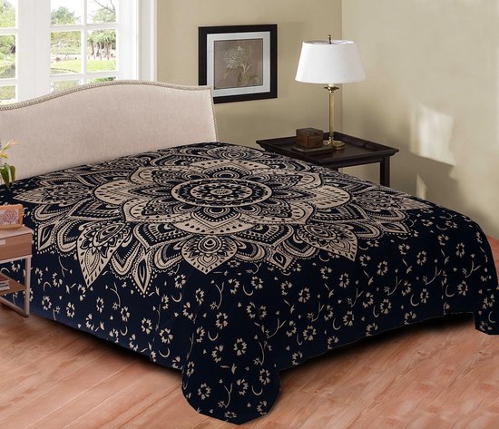 2 persoons bedsprei - Goud/zwart - lotus - mandala - katoen - Decoratie slaapkamer