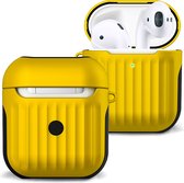 Case Geschikt voor AirPods 2 Hoesje Hoes Hard Cover Ribbels - Hoesje Geschikt voor Apple Airpods 2 Case Met Ribbels - Geel