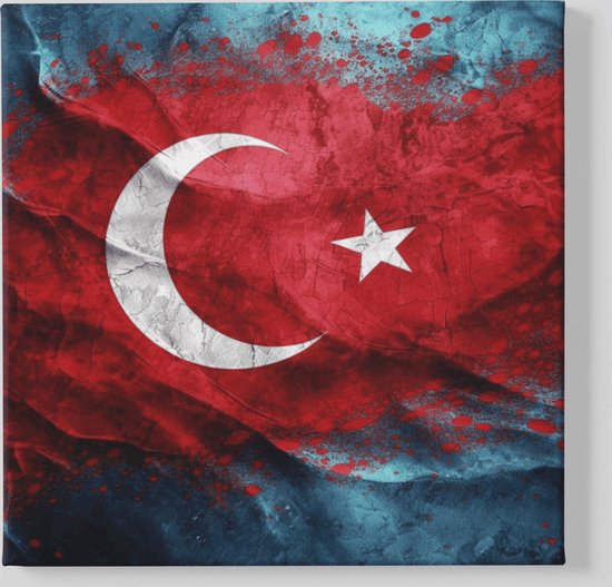 Canvas Schilderij - Vlag - Turkije - Wanddecoratie - 100x100 cm