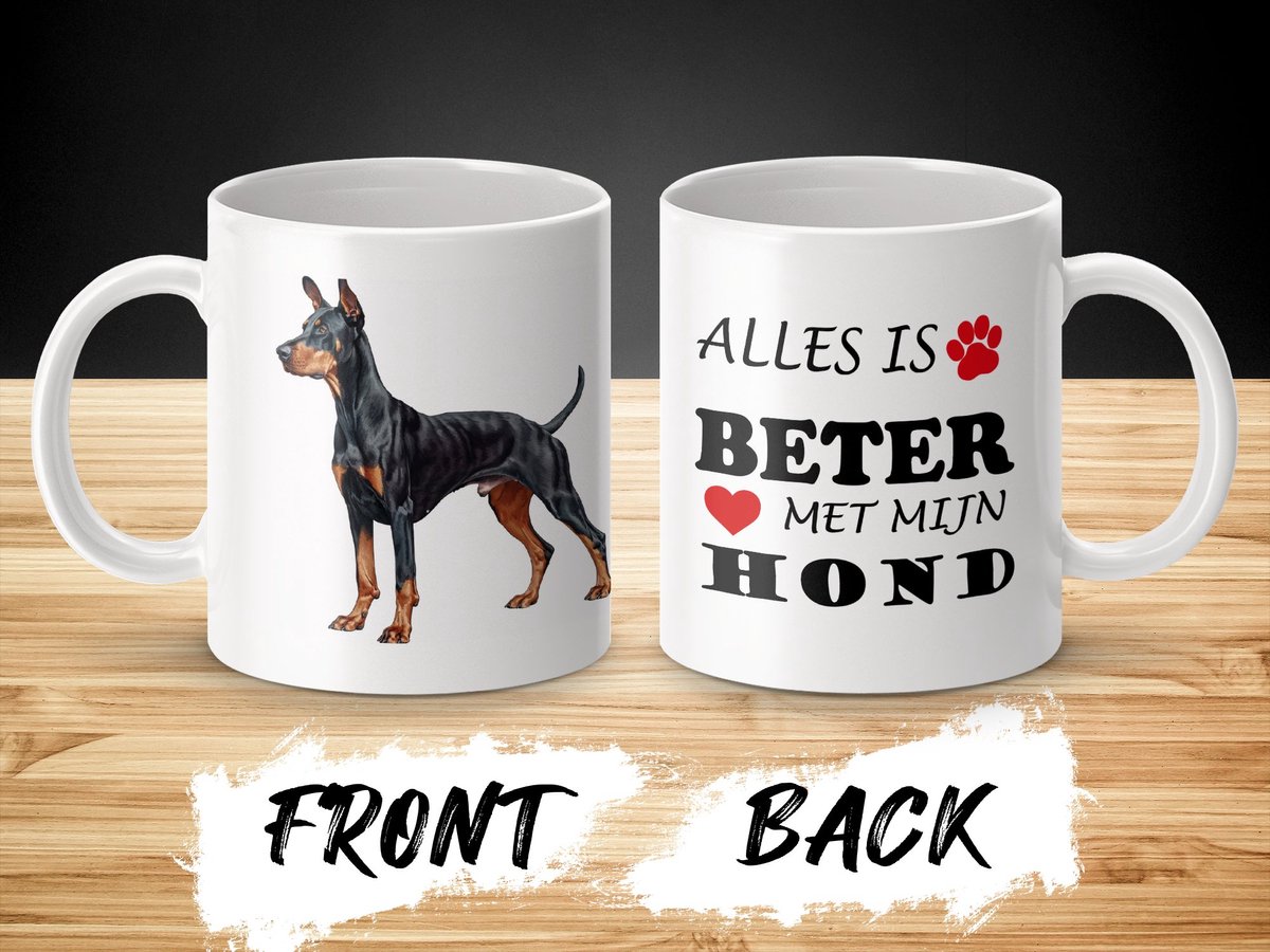 Mok Doberman Pinscher Alles is beter met mijn hond - dog - doglover
