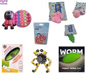 Happy Trendz® Pop it hardcase + mochi 3 stuks + whack a mole hamster spel + worm fidget toy + spinner wacky track + naughty stick + super pakket - voordelig -