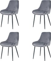 Nuvolix velvet eetkamerstoelen set van 4 - Parijs - eetkamerstoel - velvet stoel - grijs