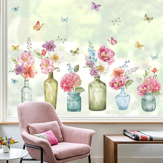 Raamstickers, zomer, wilde bloemen, raamstickers, bloemenweide, wilde