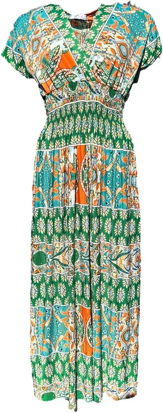 La Pèra Travel jurk - Zomerjurken Dames - Gekleurde jurk - Kreukvrij - Elastisch - Korte mouw - Groen - M/L