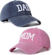 Set met 1 cap Mom roze en en 1 cap Dad donker blauw - cap - mom - dad - baby - zwanger - geboorte - genderreveal - babyshower