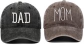 Set met 1 cap Mom bruin en en 1 cap Dad grijs zwart - cap - mom - dad - babyshower - genderreveal - geboorte - zwanger