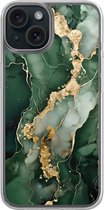 Hoesje geschikt voor iPhone 15 - Marmer groen goud - 2in1 backcover - Marmer - Groen - Leuke Telefoonhoesjes