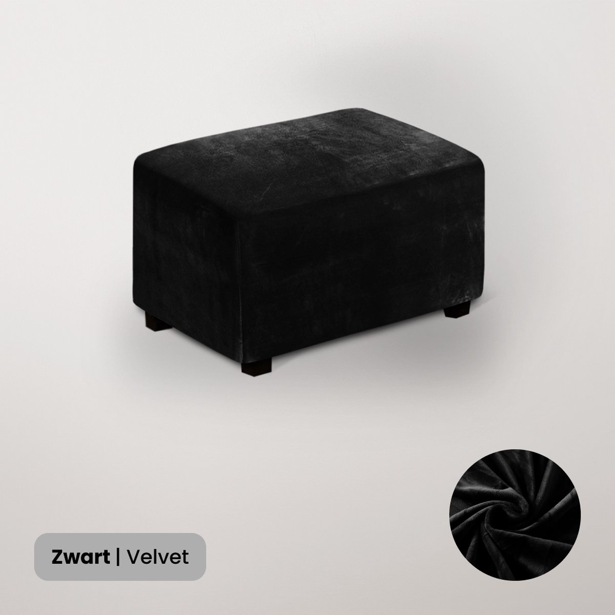BankhoesDiscounter Velvet Hocker Hoes – Hocker Poef – Stretch – Poef Hoes – Hoekbank Met Hocker – Hoes Voor Poef – Maat L – Zwart